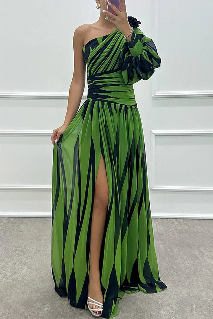 Women's Asymmetric Maxi Dress | One Shoulder Wedding Guest Ruffle Sleeve Lifestyle