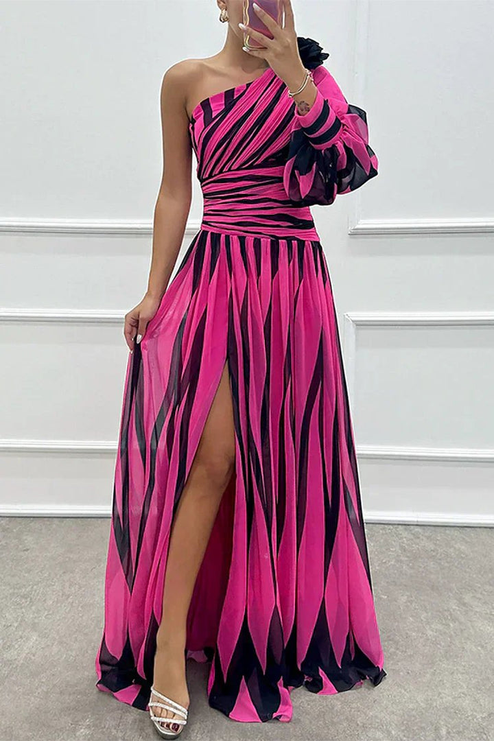Women's Asymmetric Maxi Dress | One Shoulder Wedding Guest Ruffle Sleeve Side