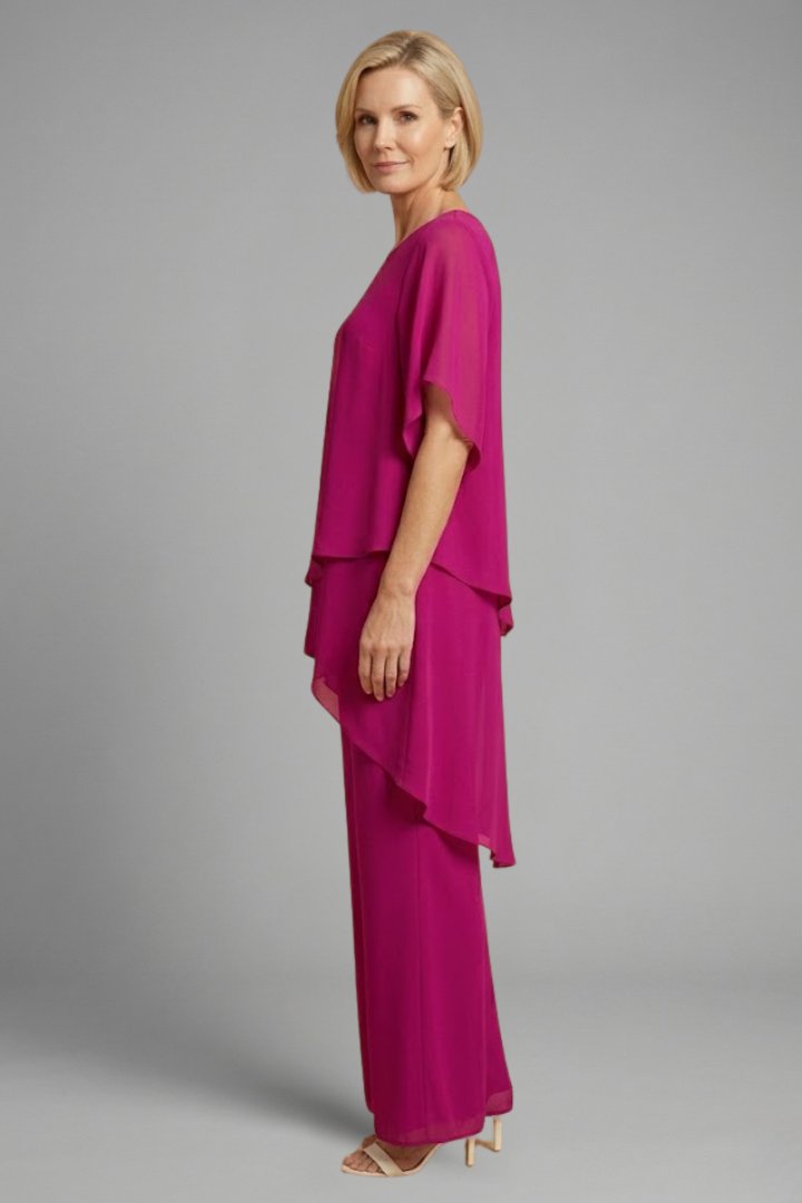 Women's Asymmetric Top | Wide Leg Trouser Set Two Piece Back