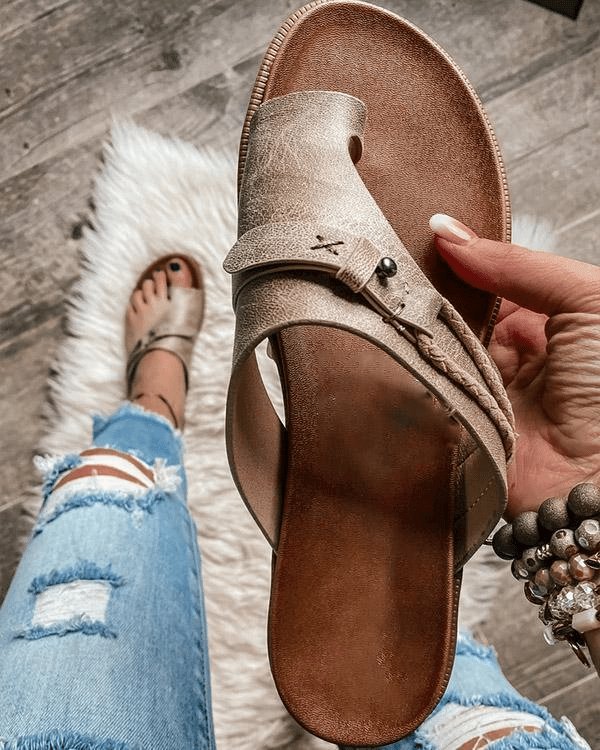 Women's Barefoot Flat Sandals with Toe Ring Strap Detail