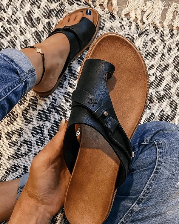 Women's Barefoot Flat Sandals with Toe Ring Strap Front