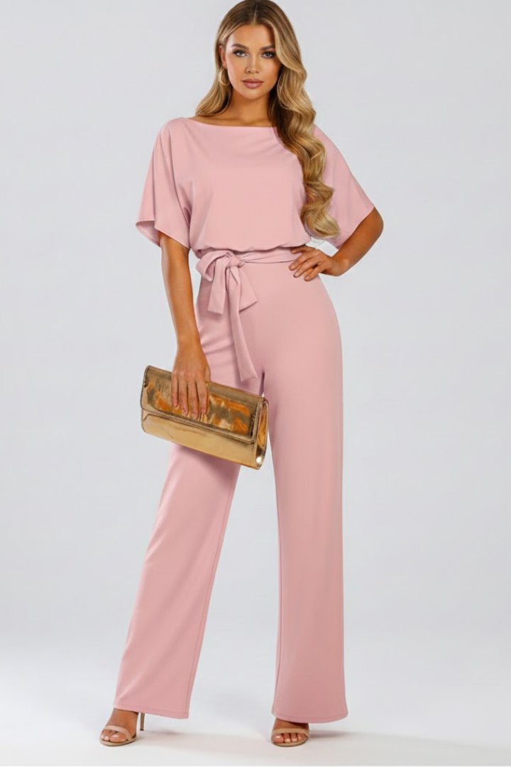 Women's Batwing Sleeve Jumpsuit | Belted Wide Leg Full Length Angle