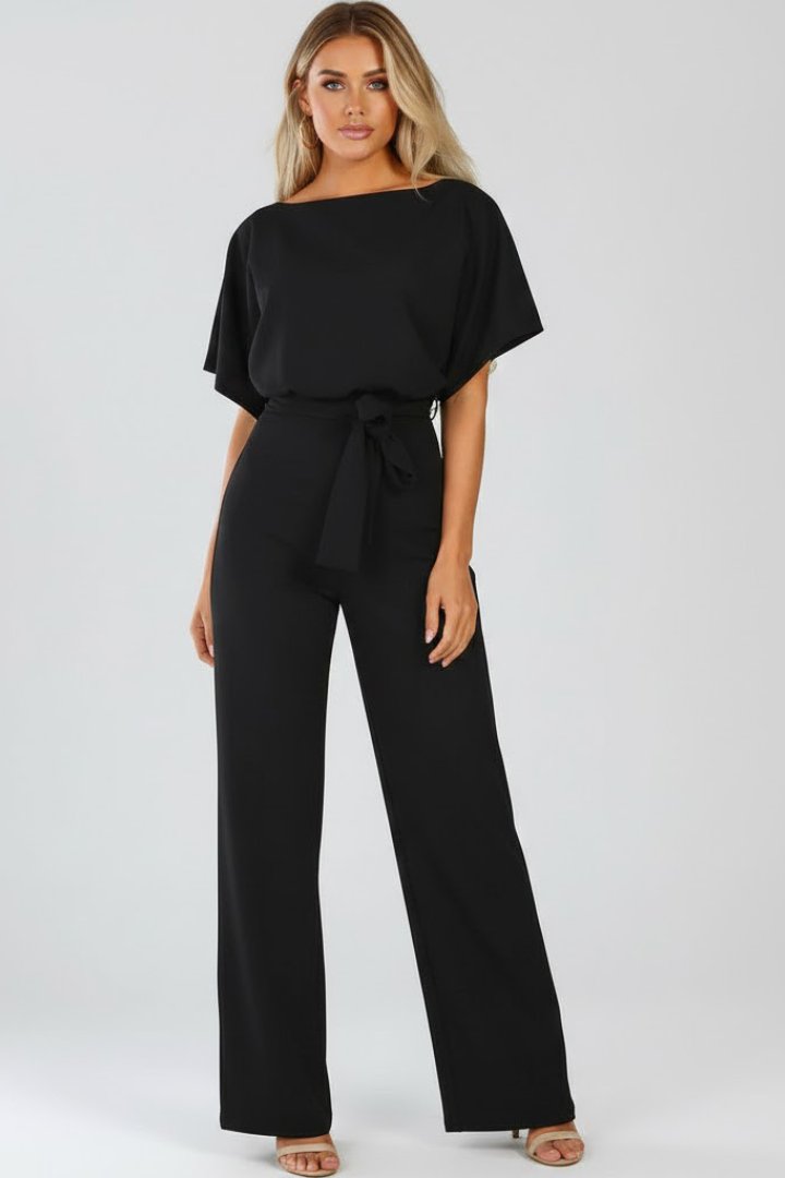Women's Batwing Sleeve Jumpsuit | Belted Wide Leg Full Length Detail