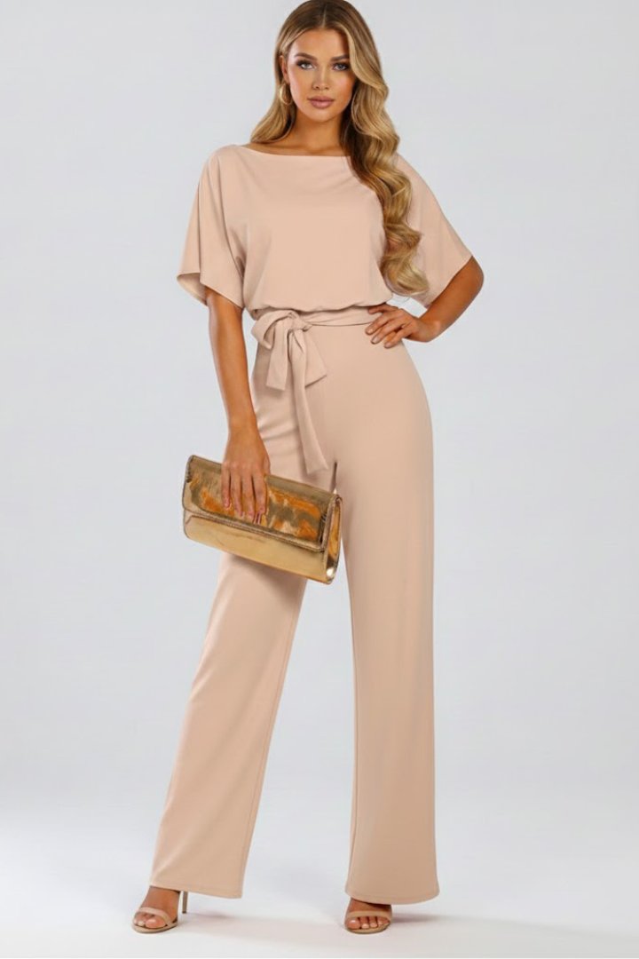 Women's Batwing Sleeve Jumpsuit | Belted Wide Leg Full Length Front
