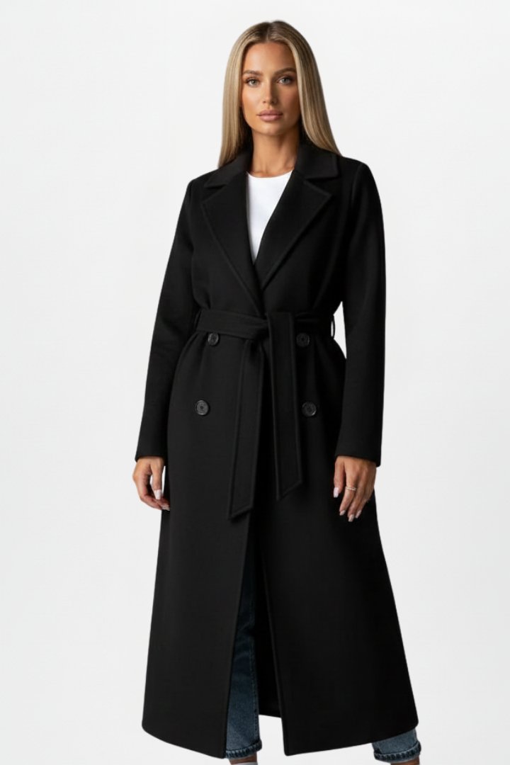 Women's Belted Double-Breasted Long Coat | Storm Flap Pocket Lifestyle
