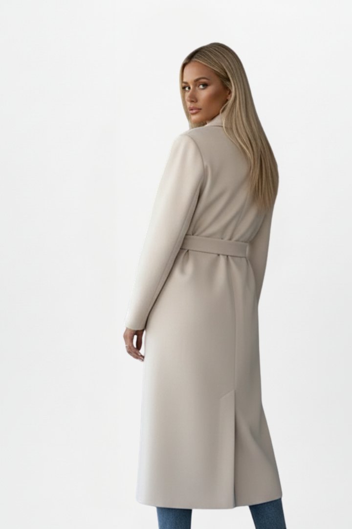 Women's Belted Double-Breasted Long Coat | Storm Flap Pocket Side