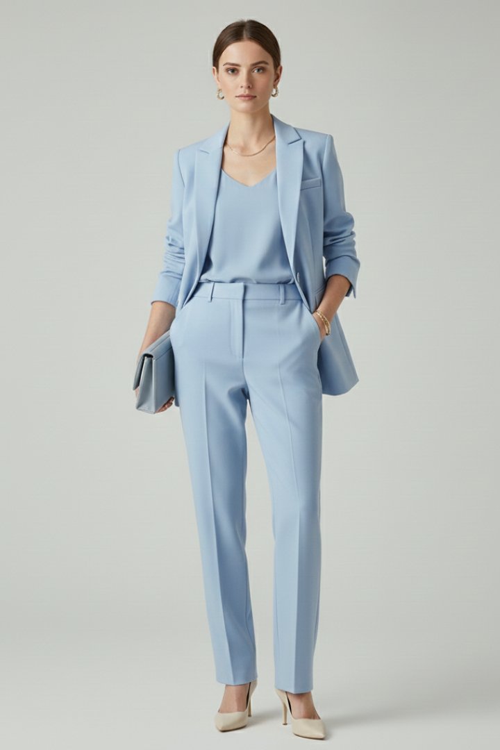 Women's Blazer Set | Longline Single-Button Straight-Leg Trousers Angle