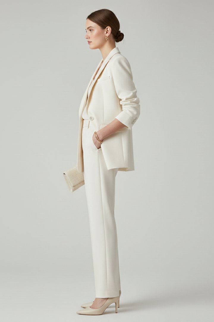 Women's Blazer Set | Longline Single-Button Straight-Leg Trousers Back