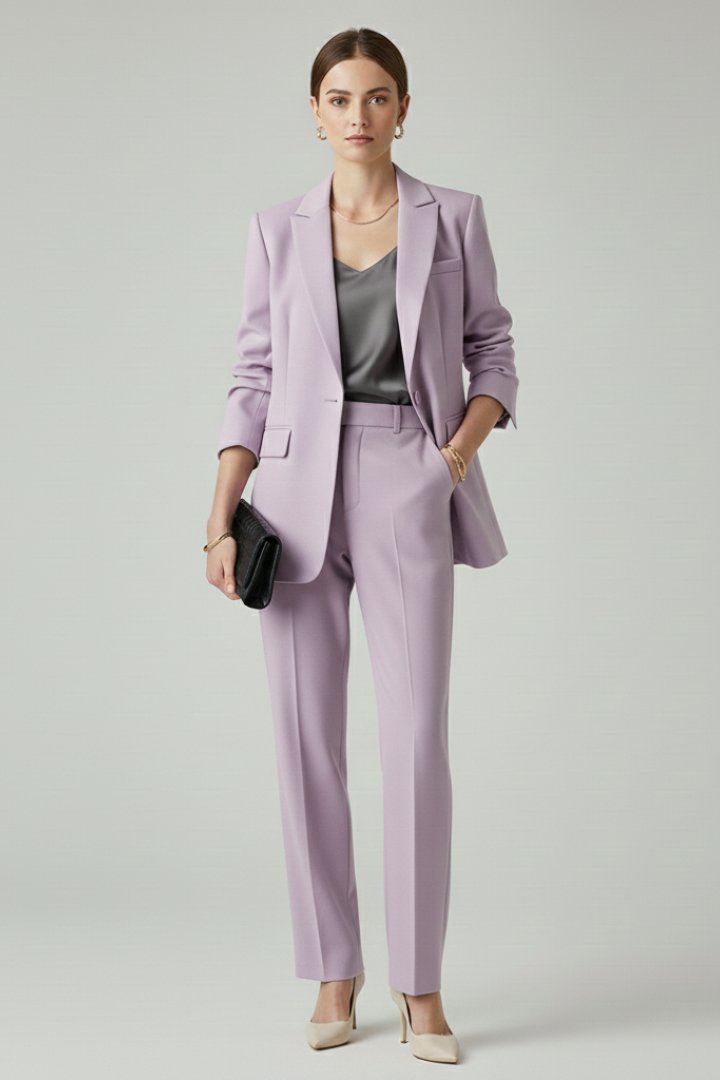 Women's Blazer Set | Longline Single-Button Straight-Leg Trousers Close Up