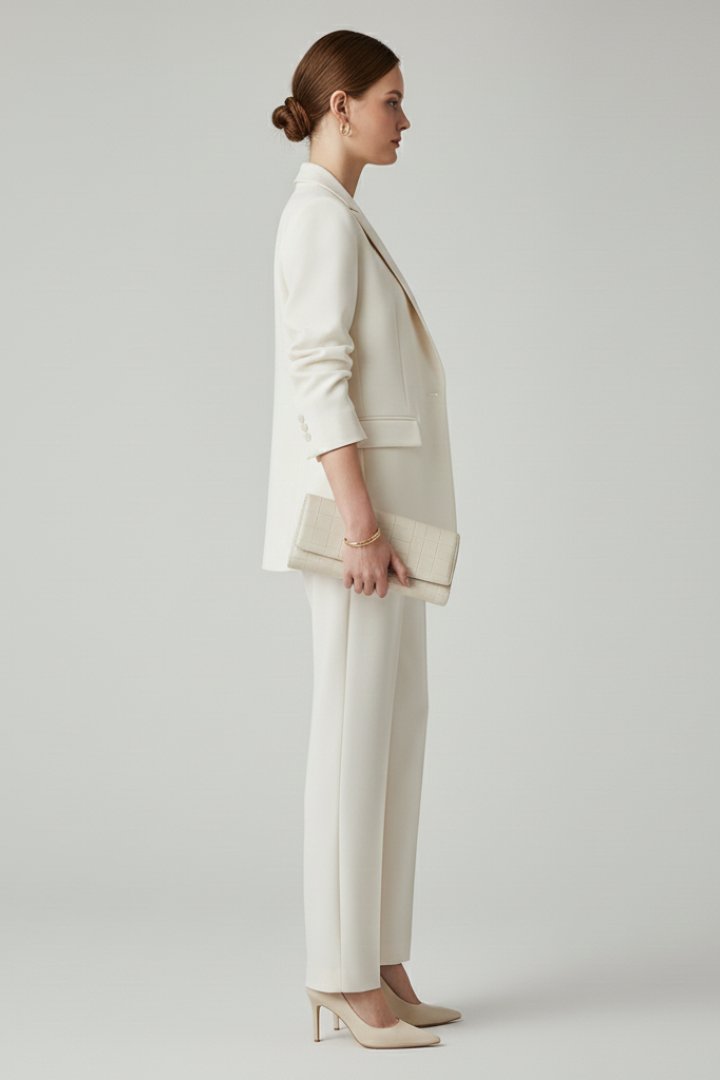 Women's Blazer Set | Longline Single-Button Straight-Leg Trousers Detail