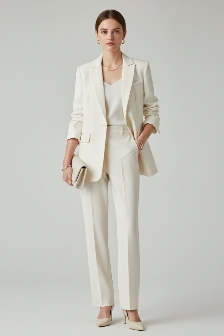 Women's Blazer Set | Longline Single-Button Straight-Leg Trousers Front