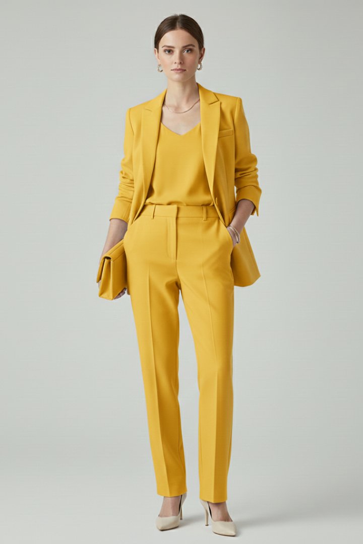 Women's Blazer Set | Longline Single-Button Straight-Leg Trousers Full