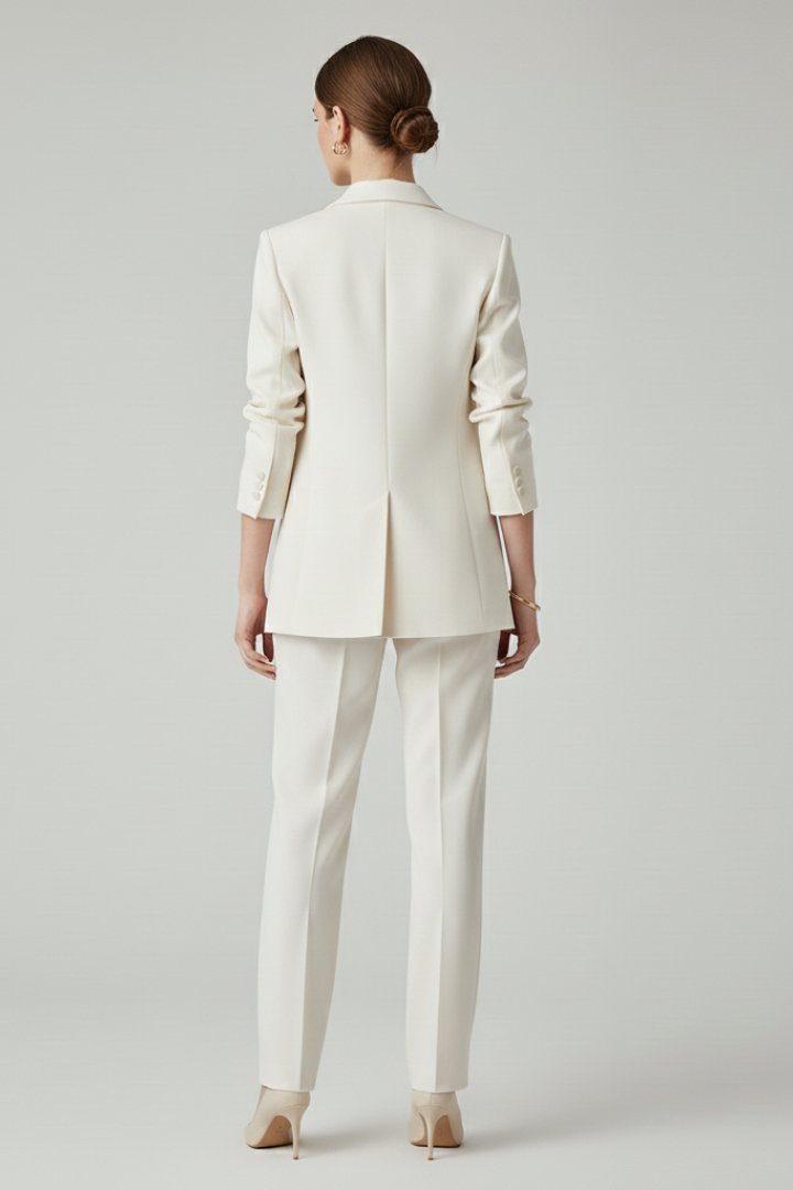 Women's Blazer Set | Longline Single-Button Straight-Leg Trousers Side