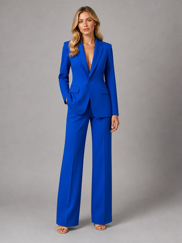 Women's Blazer Wide-Leg Trouser Set | Tailored with Deep Plunge Lapel Back