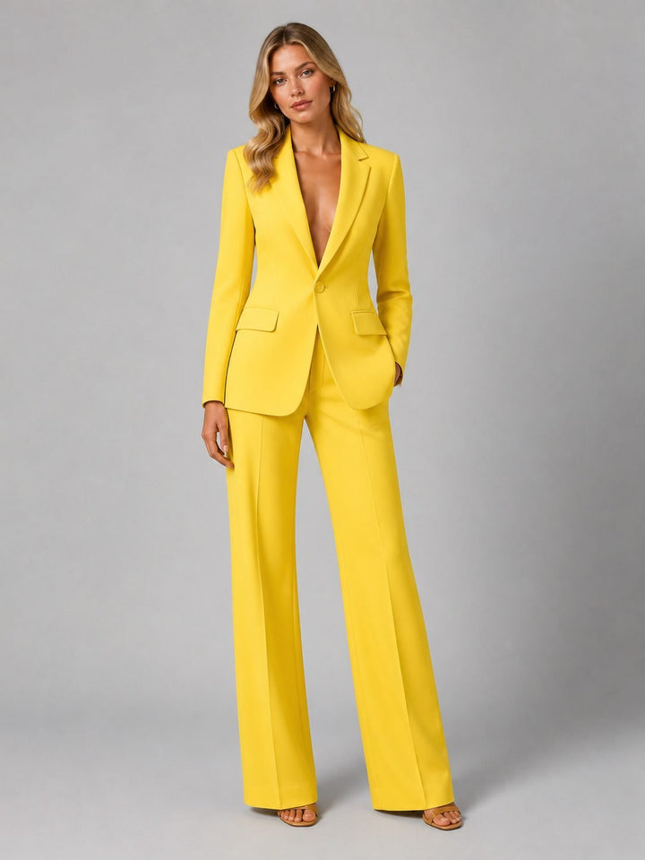 Women's Blazer Wide-Leg Trouser Set | Tailored with Deep Plunge Lapel Close Up
