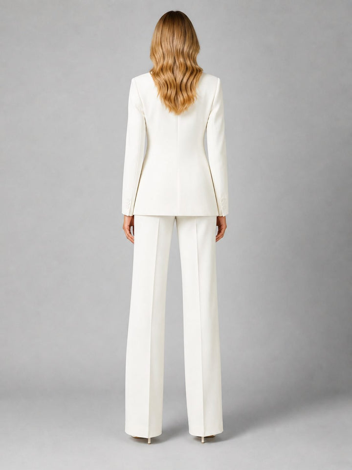Women's Blazer Wide-Leg Trouser Set | Tailored with Deep Plunge Lapel Front
