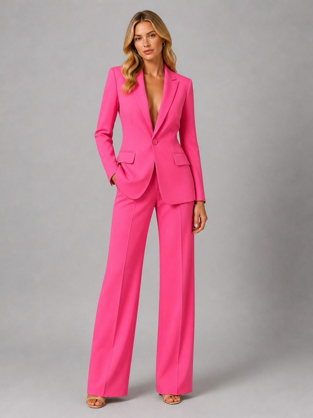 Women's Blazer Wide-Leg Trouser Set | Tailored with Deep Plunge Lapel Lifestyle