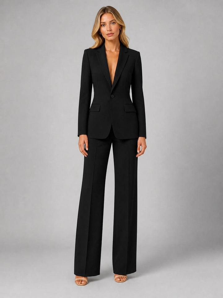 Women's Blazer Wide-Leg Trouser Set | Tailored with Deep Plunge Lapel Side