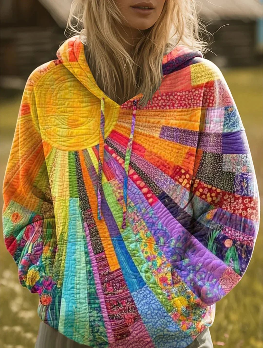Women's Bohemian Patchwork Hoodie | Multicolor Boho Style Hero