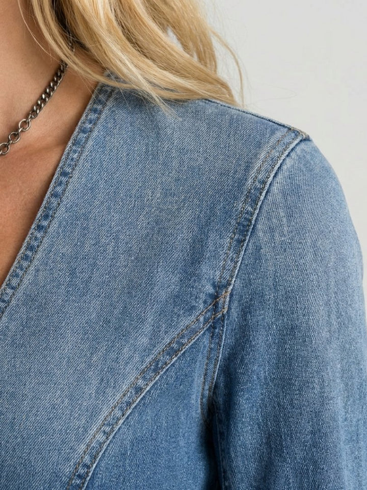 Women's Button Front Denim Maxi Dress with Slit Side