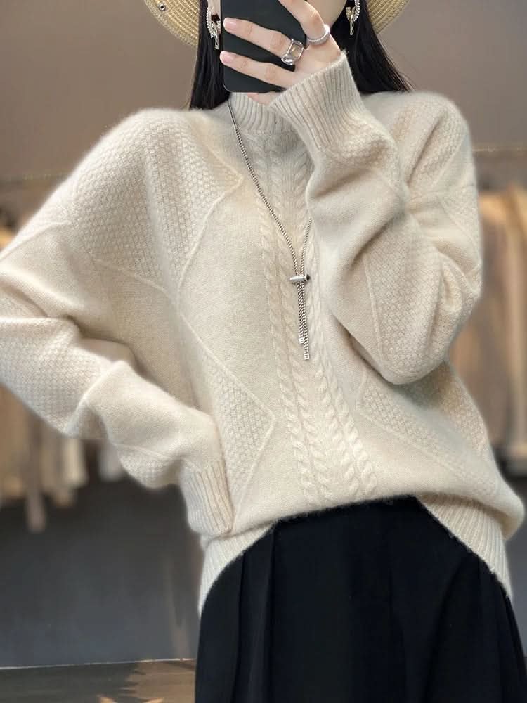 Women's Cable Panel Turtleneck Sweater | Soft Knit Classic Fit Back