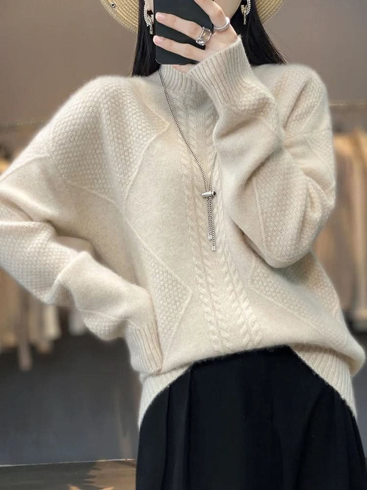 Women's Cable Panel Turtleneck Sweater | Soft Knit Classic Fit Back