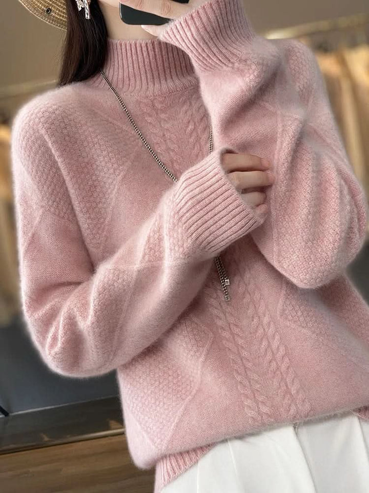 Women's Cable Panel Turtleneck Sweater | Soft Knit Classic Fit Close Up