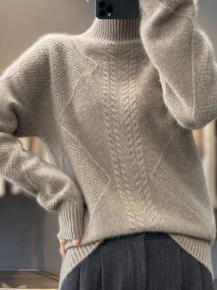 Women's Cable Panel Turtleneck Sweater | Soft Knit Classic Fit Detail
