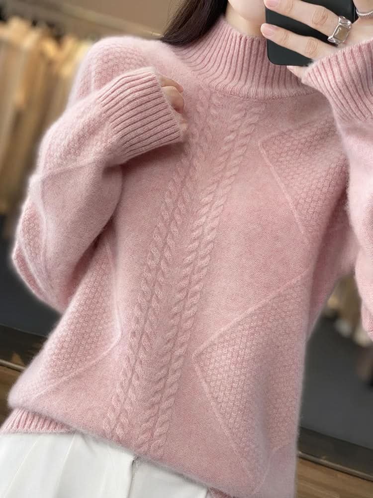 Women's Cable Panel Turtleneck Sweater | Soft Knit Classic Fit Front