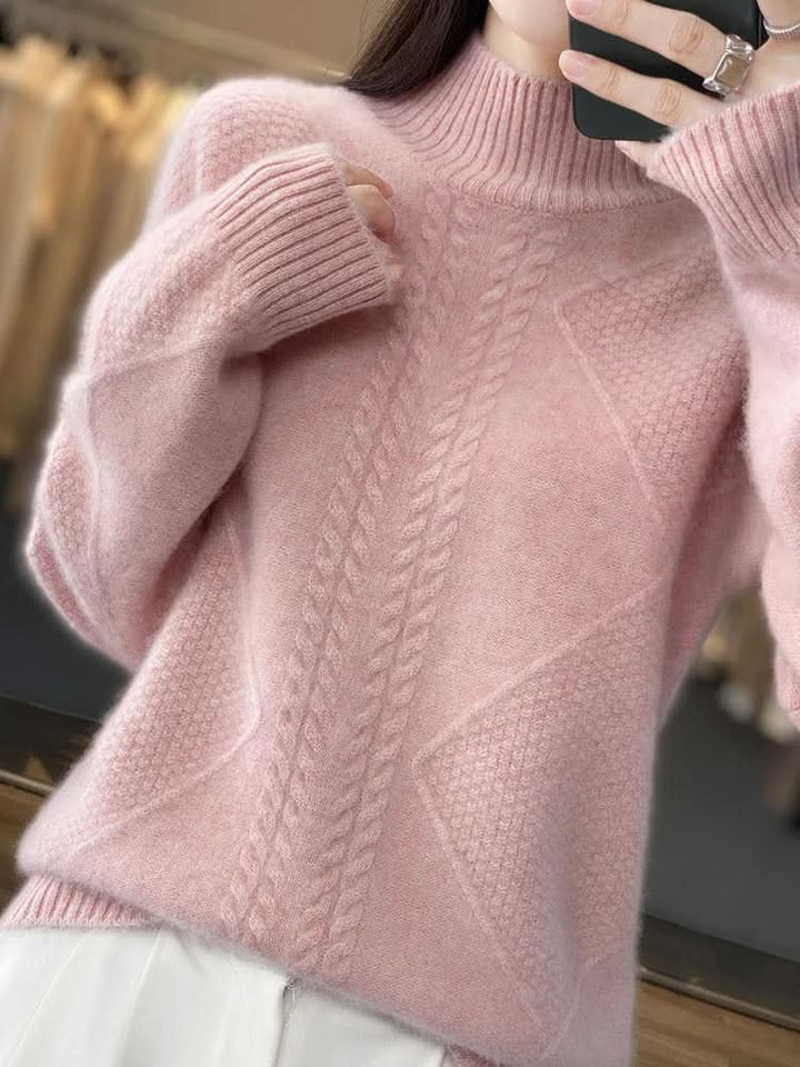 Women's Cable Panel Turtleneck Sweater | Soft Knit Classic Fit Front