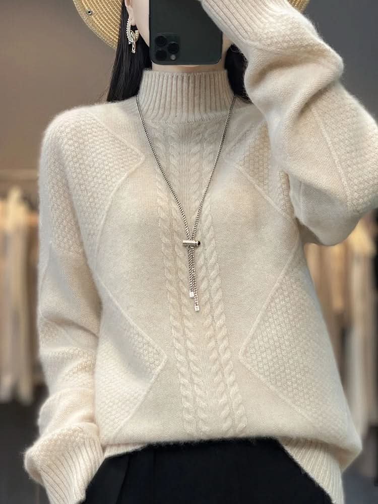 Women's Cable Panel Turtleneck Sweater | Soft Knit Classic Fit Hero