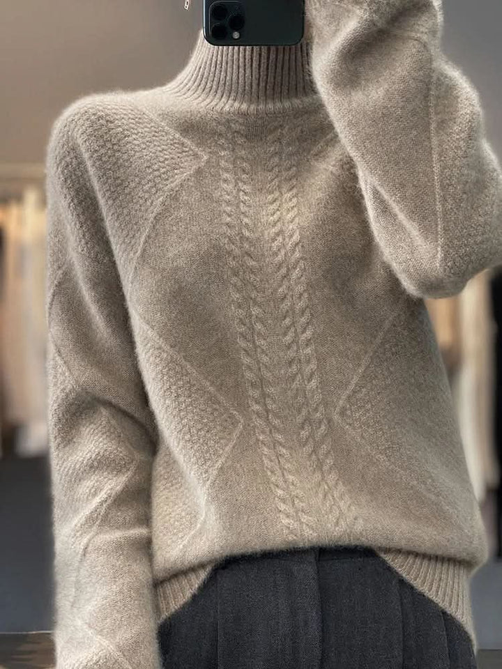 Women's Cable Panel Turtleneck Sweater | Soft Knit Classic Fit Lifestyle