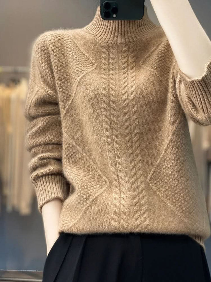 Women's Cable Panel Turtleneck Sweater | Soft Knit Classic Fit Side