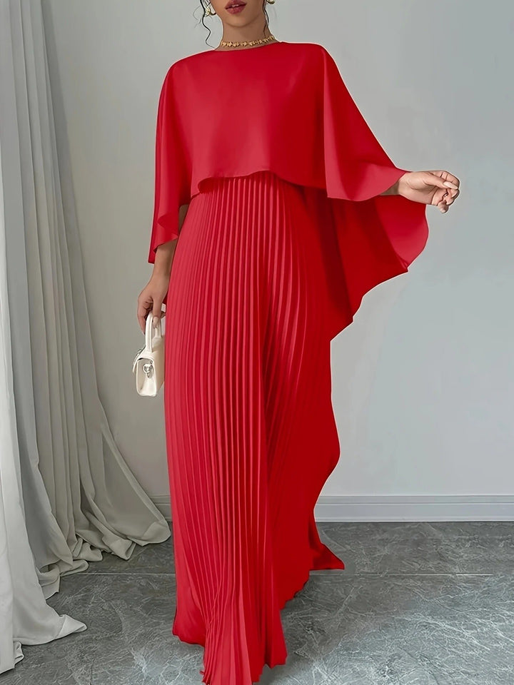 Women's Cape Maxi Dress | Pleated Wedding Guest Overlay Angle