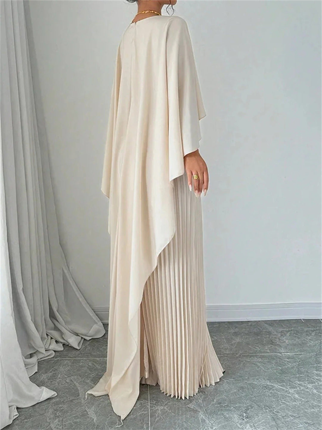 Women's Cape Maxi Dress | Pleated Wedding Guest Overlay Back