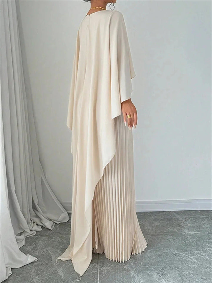 Women's Cape Maxi Dress | Pleated Wedding Guest Overlay Back