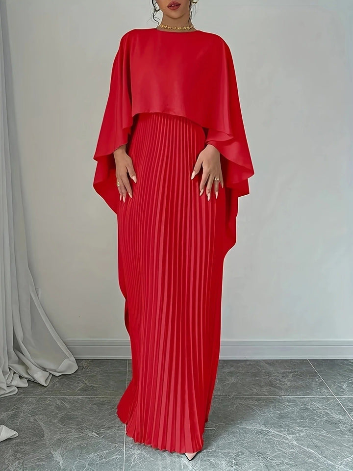 Women's Cape Maxi Dress | Pleated Wedding Guest Overlay Close Up