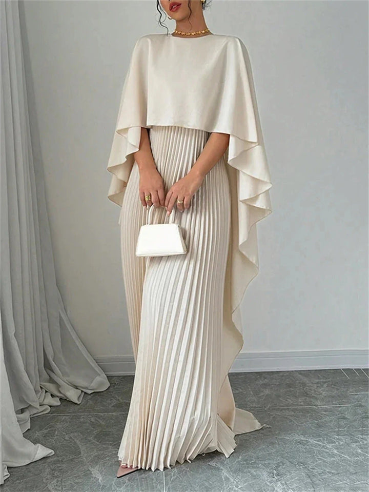 Women's Cape Maxi Dress | Pleated Wedding Guest Overlay Detail