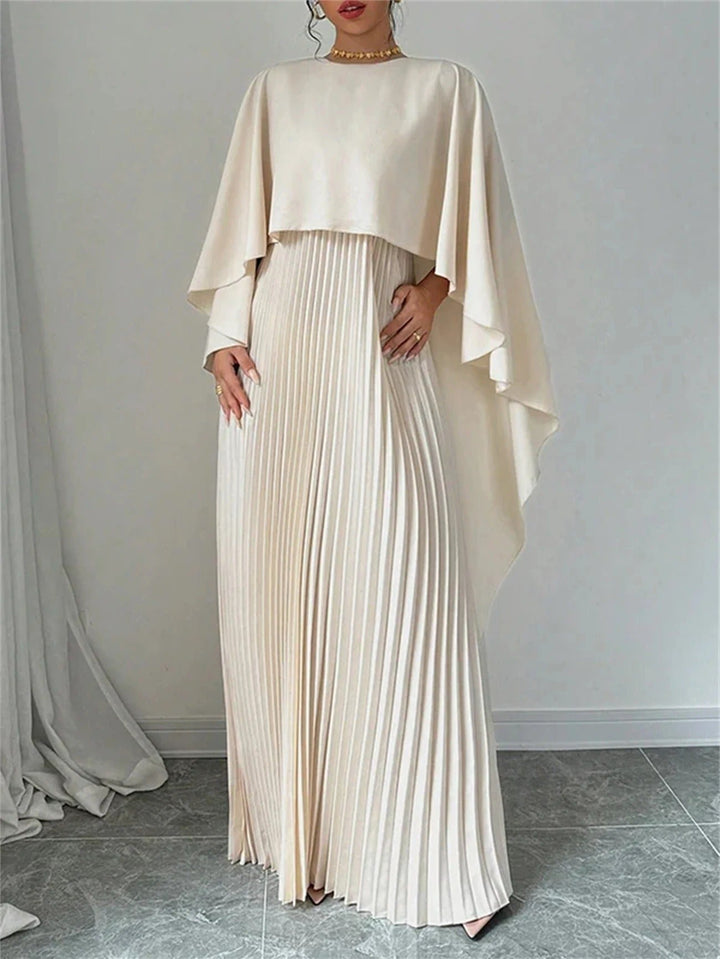 Women's Cape Maxi Dress | Pleated Wedding Guest Overlay Front