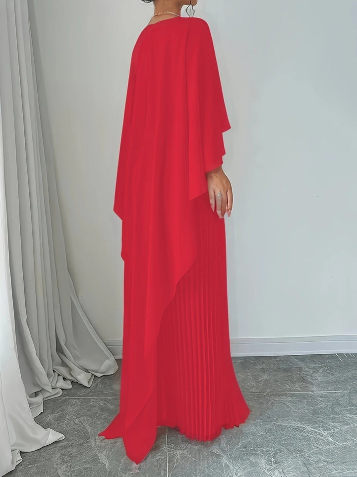 Women's Cape Maxi Dress | Pleated Wedding Guest Overlay Full