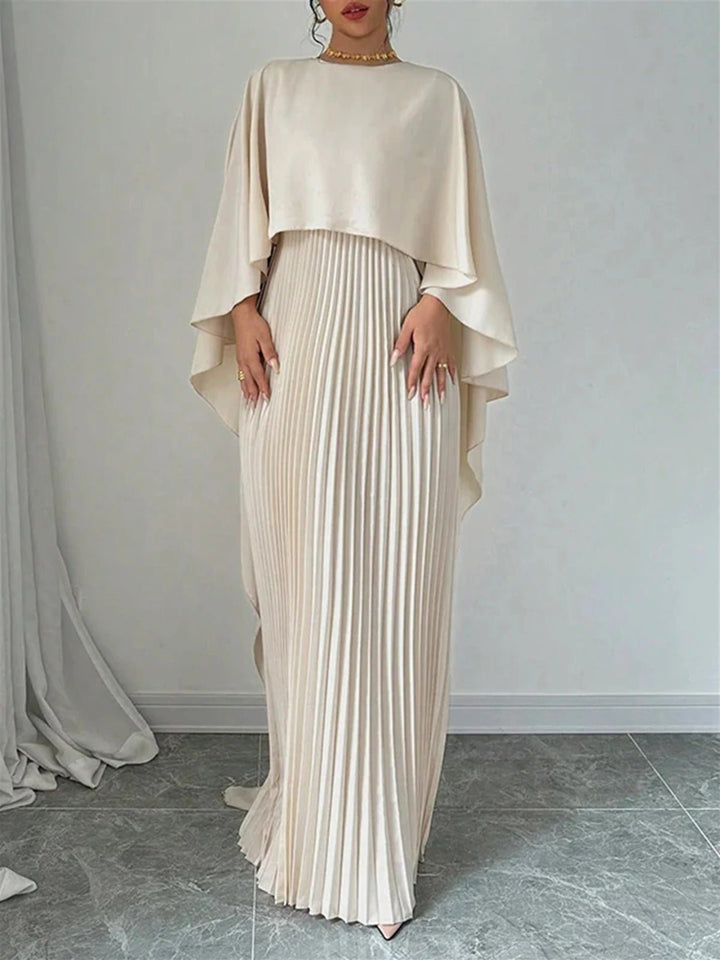 Women's Cape Maxi Dress | Pleated Wedding Guest Overlay Hero