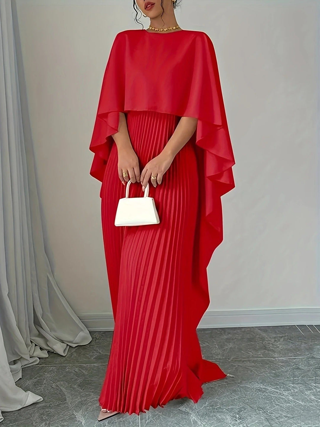 Women's Cape Maxi Dress | Pleated Wedding Guest Overlay Lifestyle