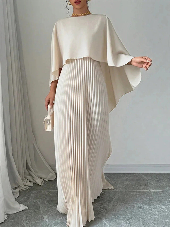 Women's Cape Maxi Dress | Pleated Wedding Guest Overlay Side