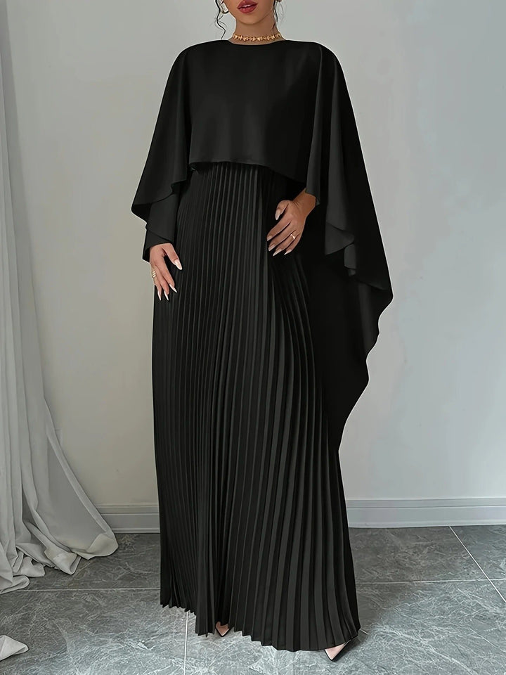 Women's Cape Maxi Dress | Pleated Wedding Guest Overlay View 12