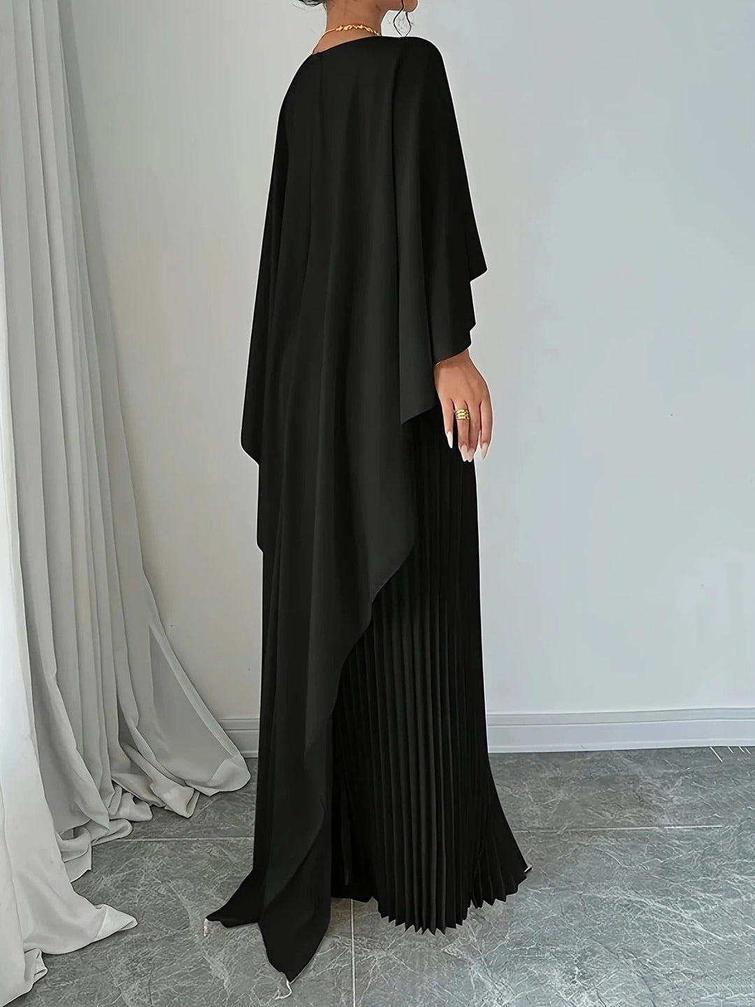 Women's Cape Maxi Dress | Pleated Wedding Guest Overlay View 13
