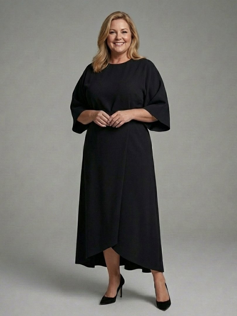 Women's Cape Sleeve Midi Dress | Asymmetric Hem Waist Detail Detail