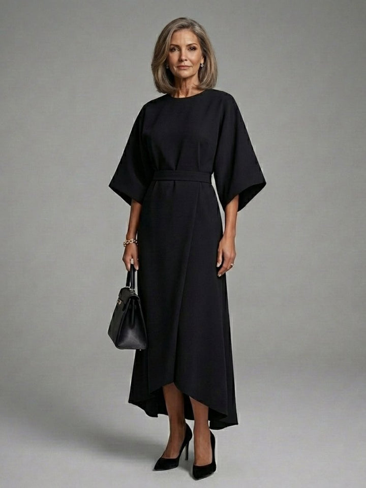 Women's Cape Sleeve Midi Dress | Asymmetric Hem Waist Detail Hero