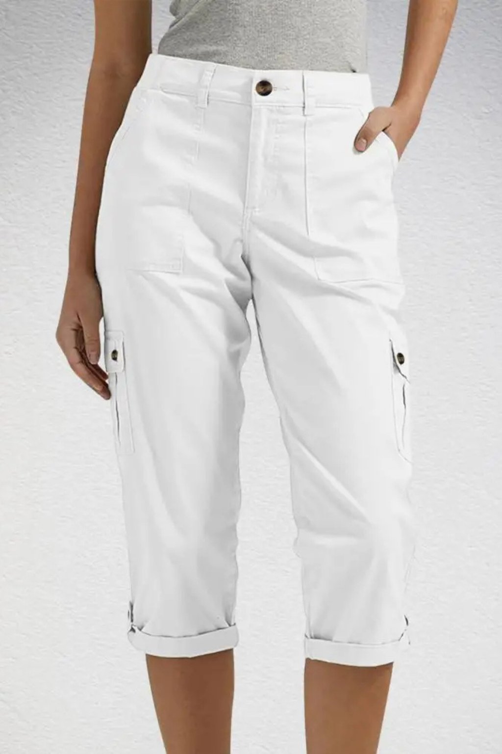 Women's Cargo Cropped Trousers | Relaxed Fit with Roll Up Hem Full