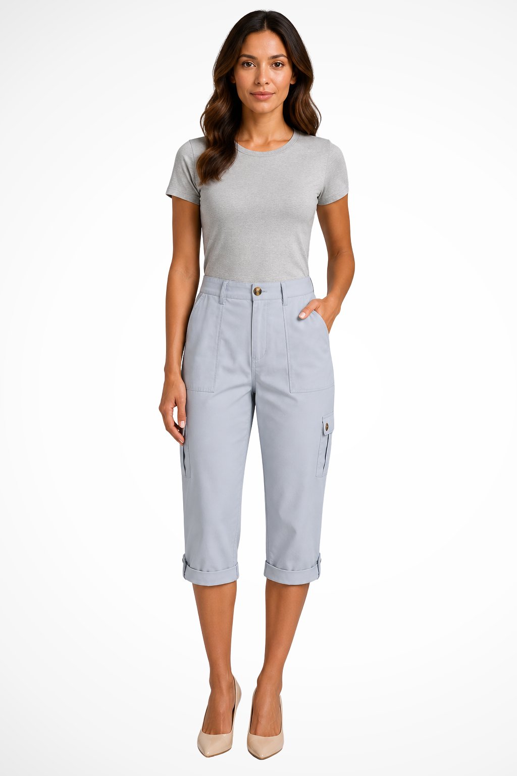 Women's Cargo Cropped Trousers | Relaxed Fit with Roll Up Hem Lifestyle