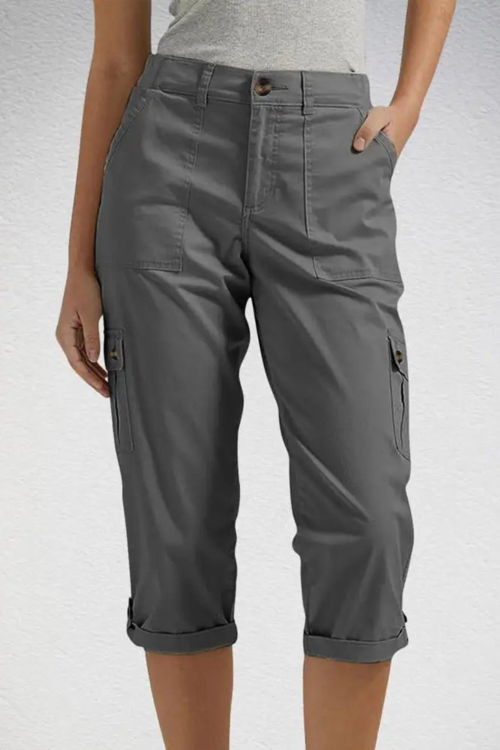 Women's Cargo Cropped Trousers | Relaxed Fit with Roll Up Hem View 12